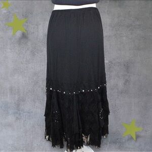 Aris. A Vintage Fairy Black Beaded Lace Tiered Midi Skirt